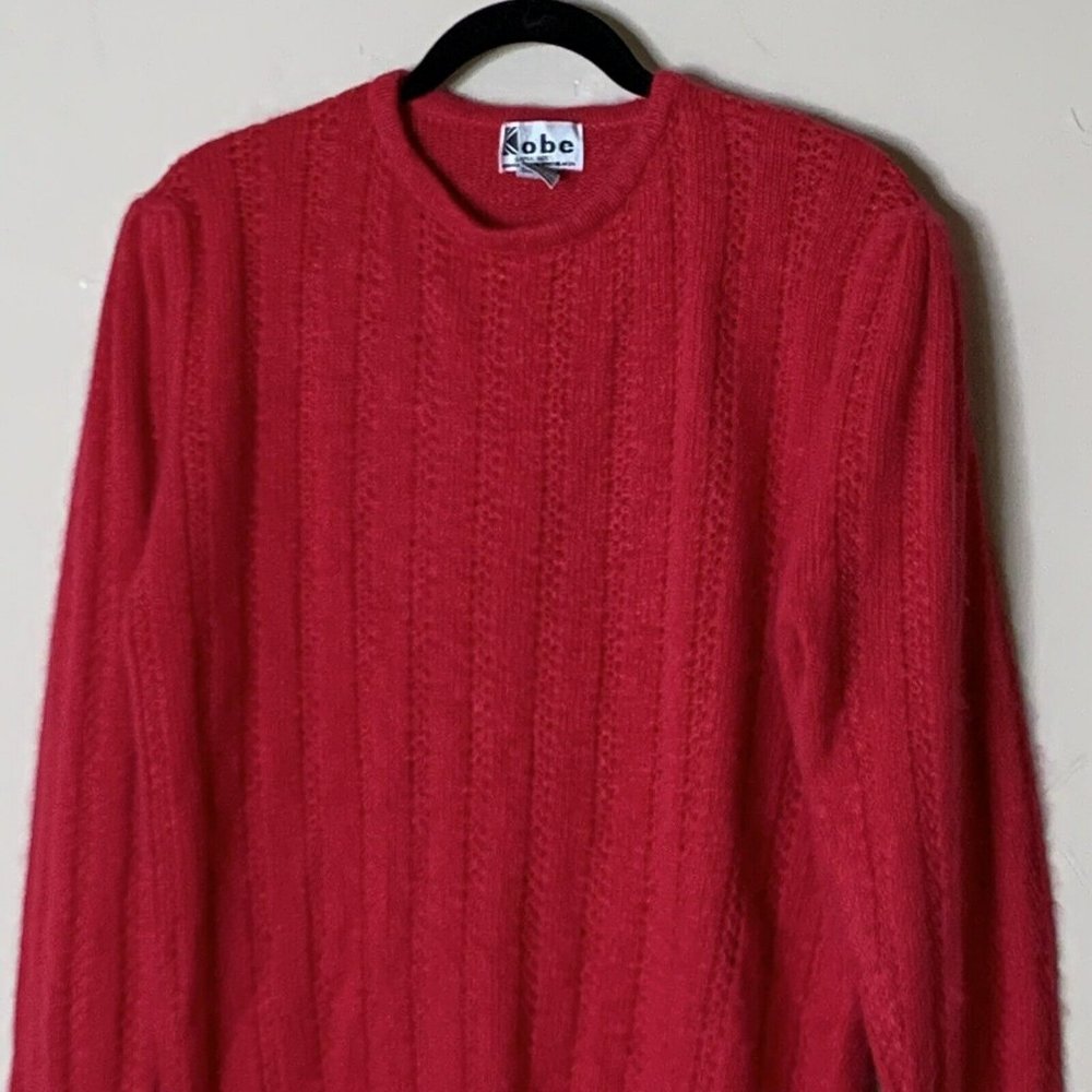 Vintage Kobe Womens Size Large 40 Pink Sweater Poof Sleeves Silk Angora Wool EUC